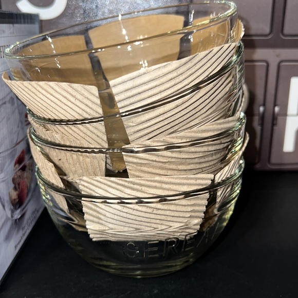 New Fiddle + Fern Set of 4 Clear Glass Breakfast “CEREAL” Bowls (Grey Box B) - Picture 5 of 7